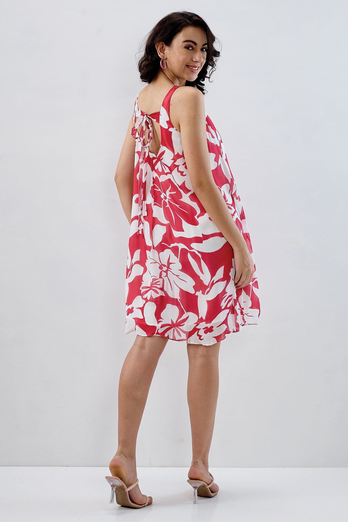 Red White Back Tie Knot Dress