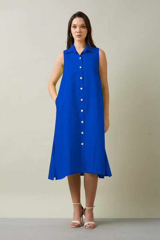 Buy Royal Blue Collar Shirt Dress by SNEHA B