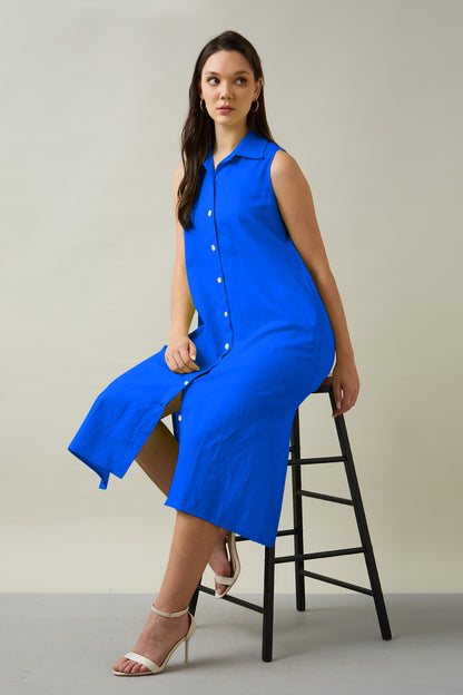 Royal Blue Collar Shirt Dress