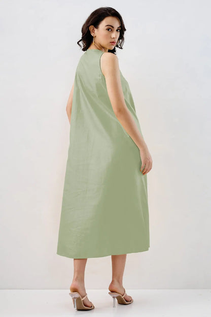 Sage Box Pleated Cotton Dress SNEHA B