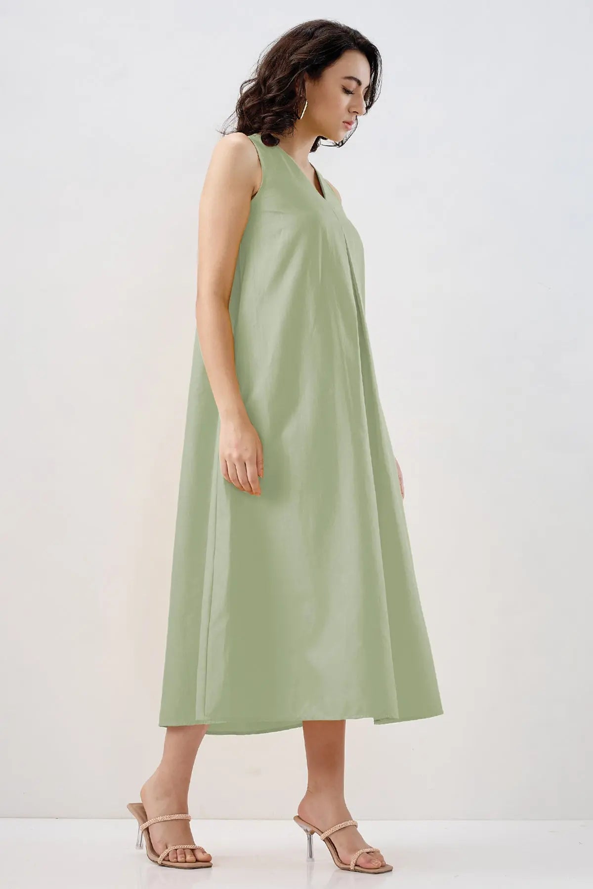 Sage Box Pleated Cotton Dress SNEHA B
