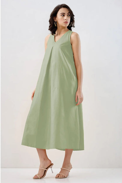 Sage Box Pleated Cotton Dress SNEHA B