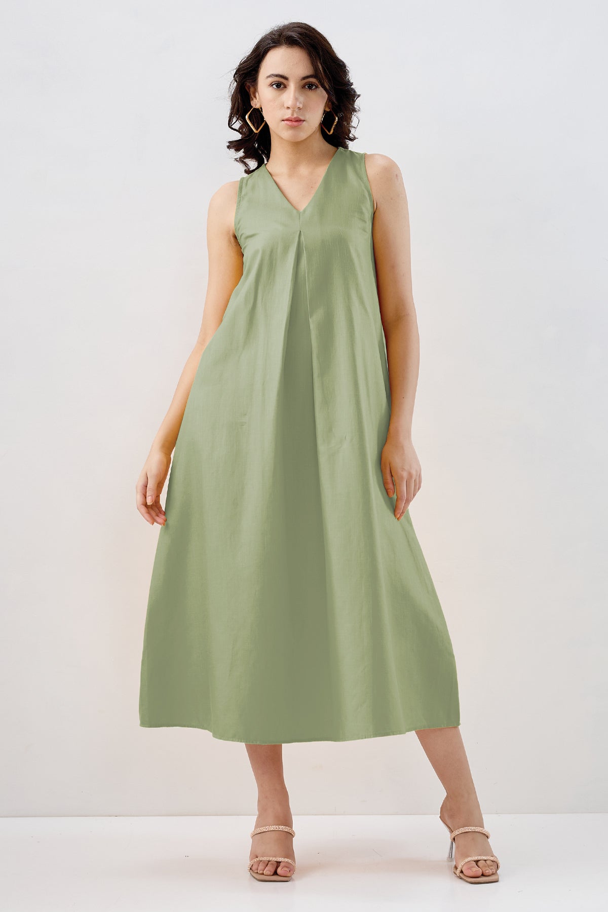 Shop Sage Box Pleated Cotton Dress by SNEHA B