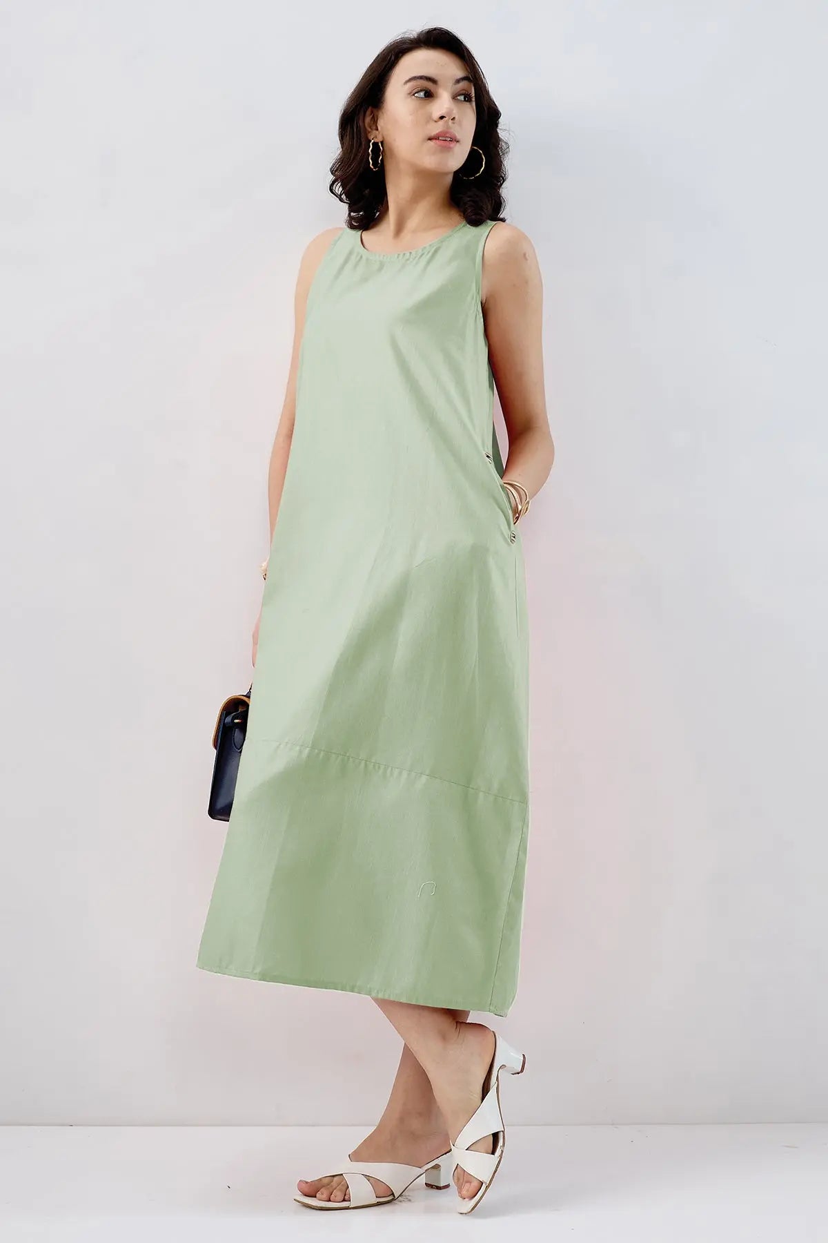 Shop Sage Cotton Sleeveless Dress by SNEHA B