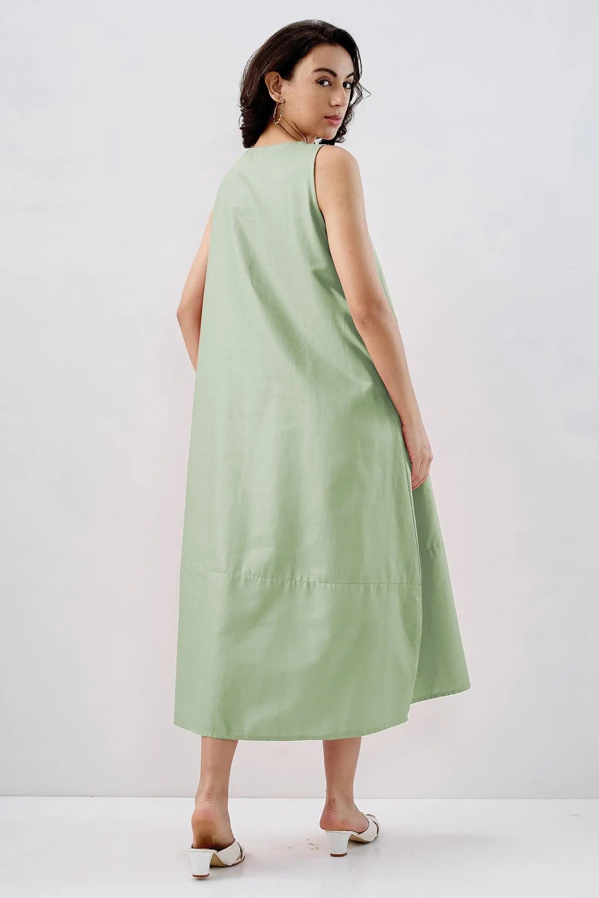 Sage Cotton Sleeveless Dress SNEHA B