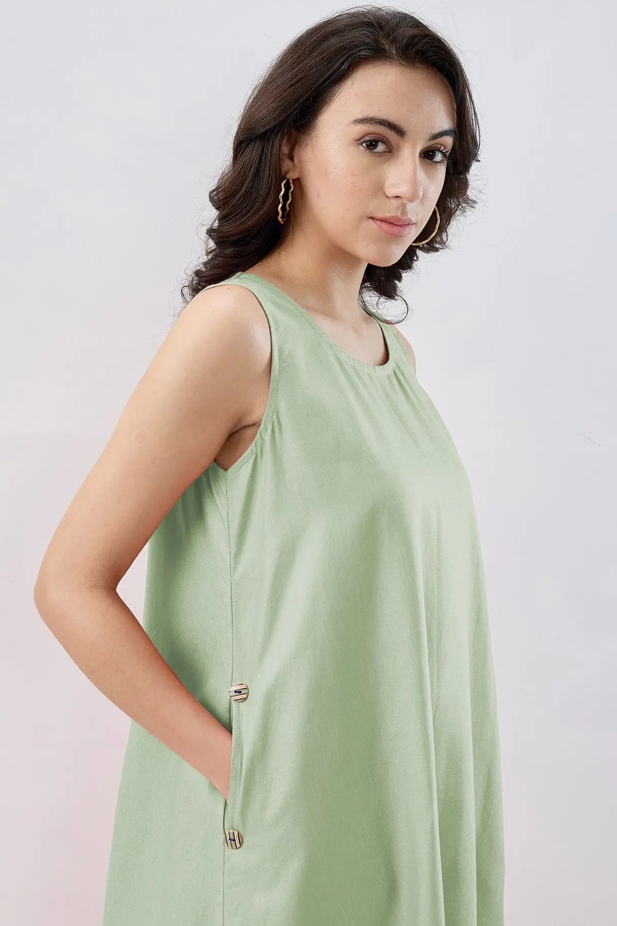 Sage Cotton Sleeveless Dress SNEHA B