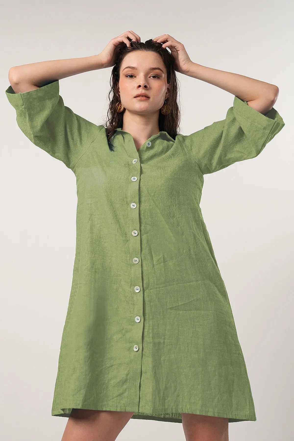 Sage Green Button Shirt Dress SNEHA B
