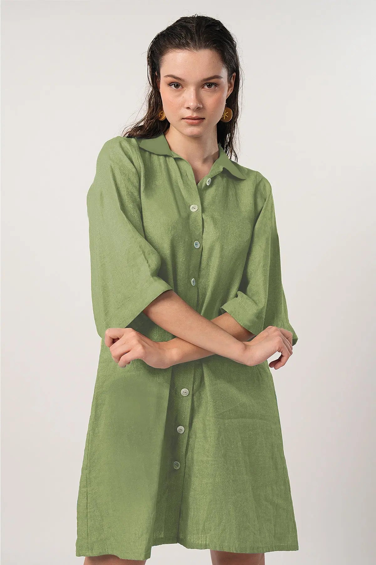 Sage Green Button Shirt Dress SNEHA B