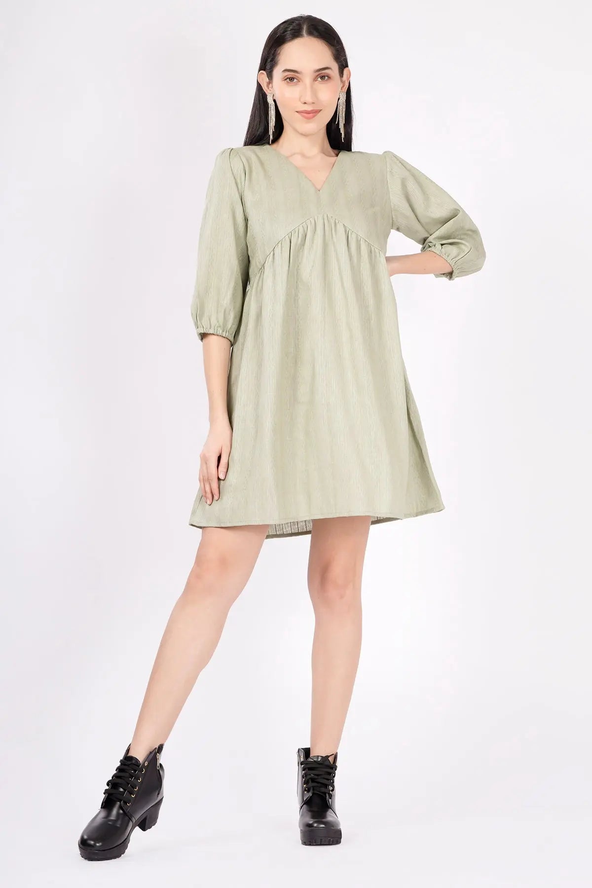 Shop Sage Weave Textured Mini Dress by SNEHA B
