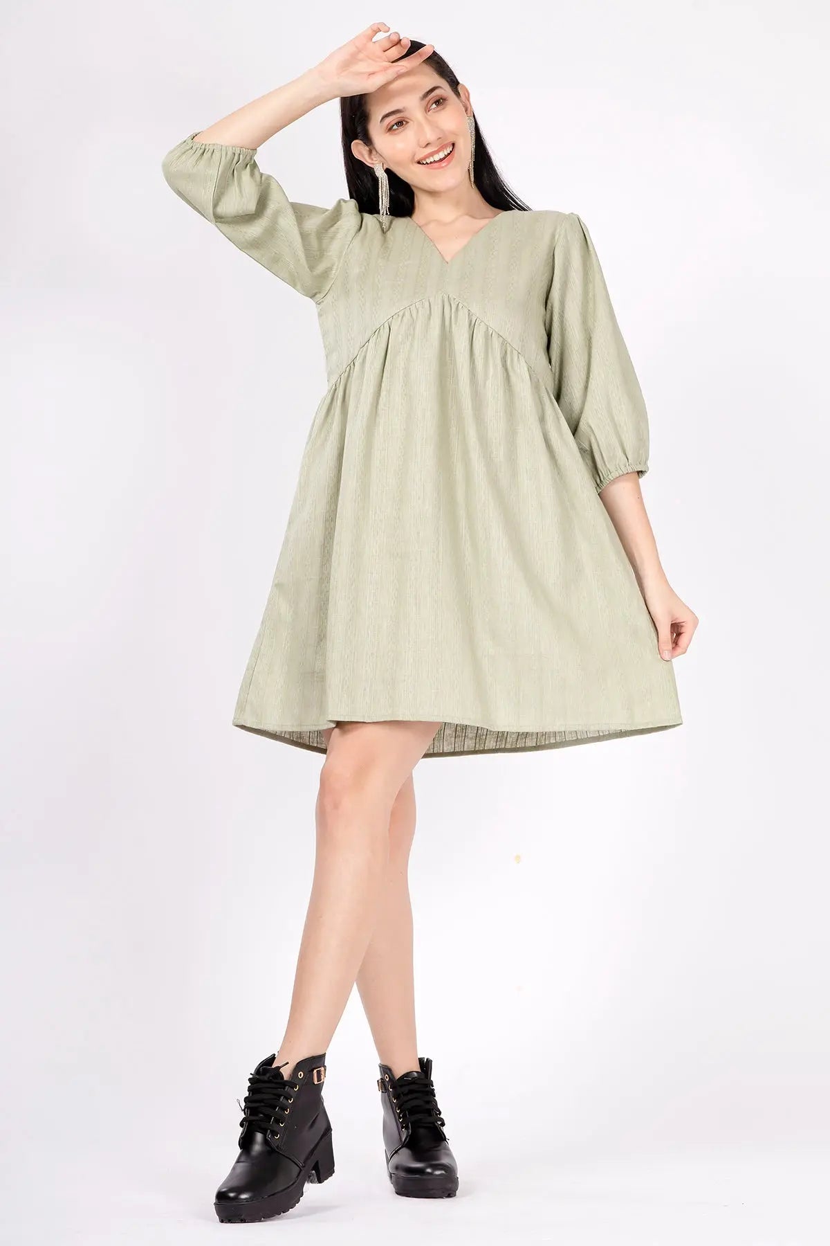 Sage Weave Textured Mini Dress SNEHA B