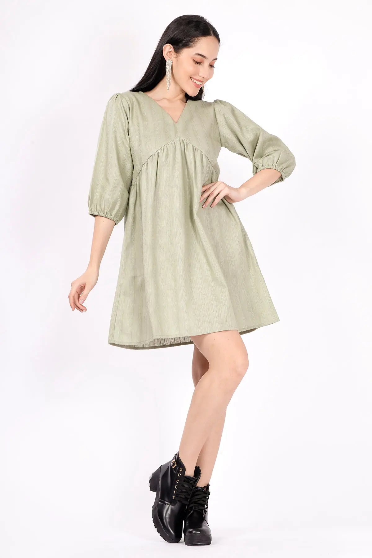 Sage Weave Textured Mini Dress SNEHA B