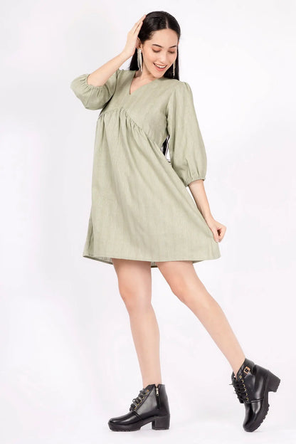 Sage Weave Textured Mini Dress SNEHA B