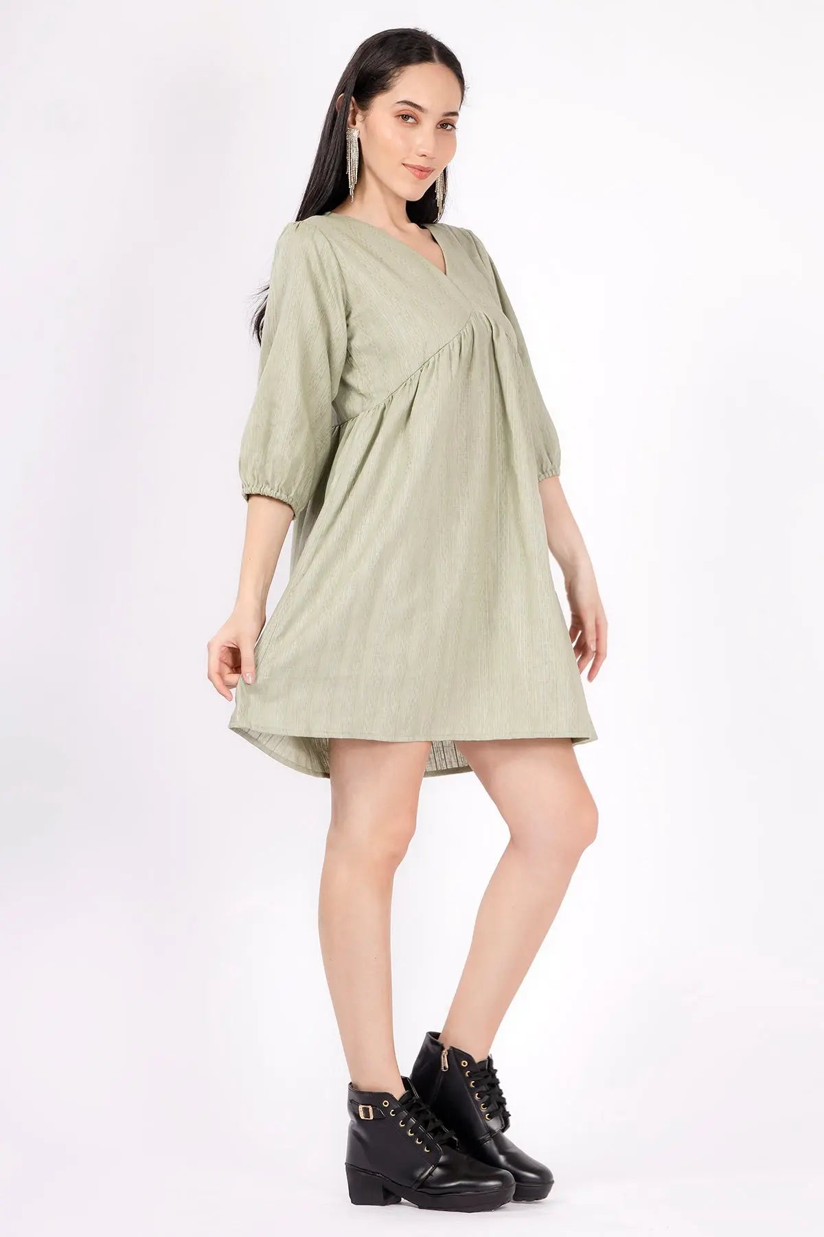 Sage Weave Textured Mini Dress SNEHA B