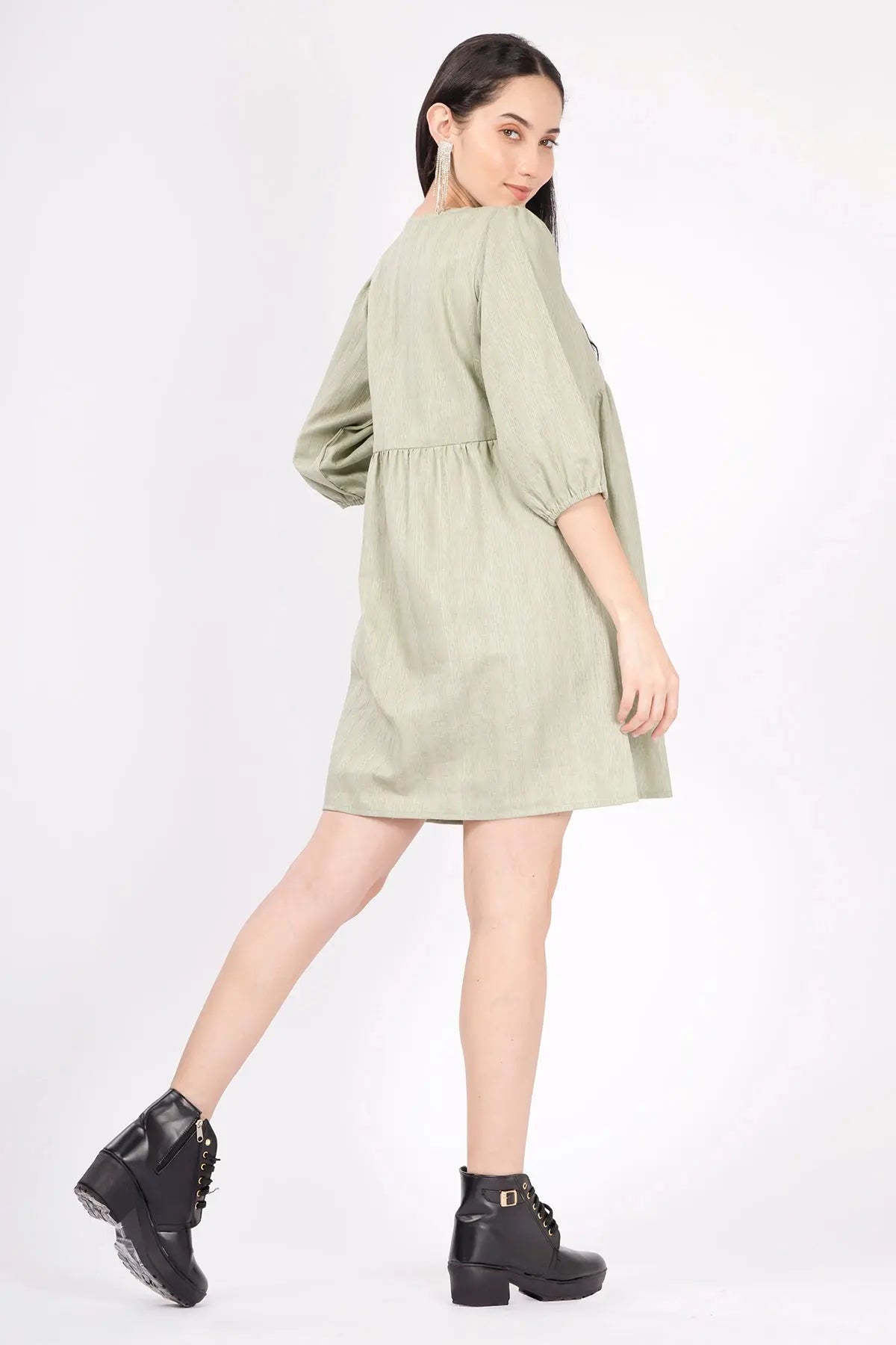 Sage Weave Textured Mini Dress SNEHA B