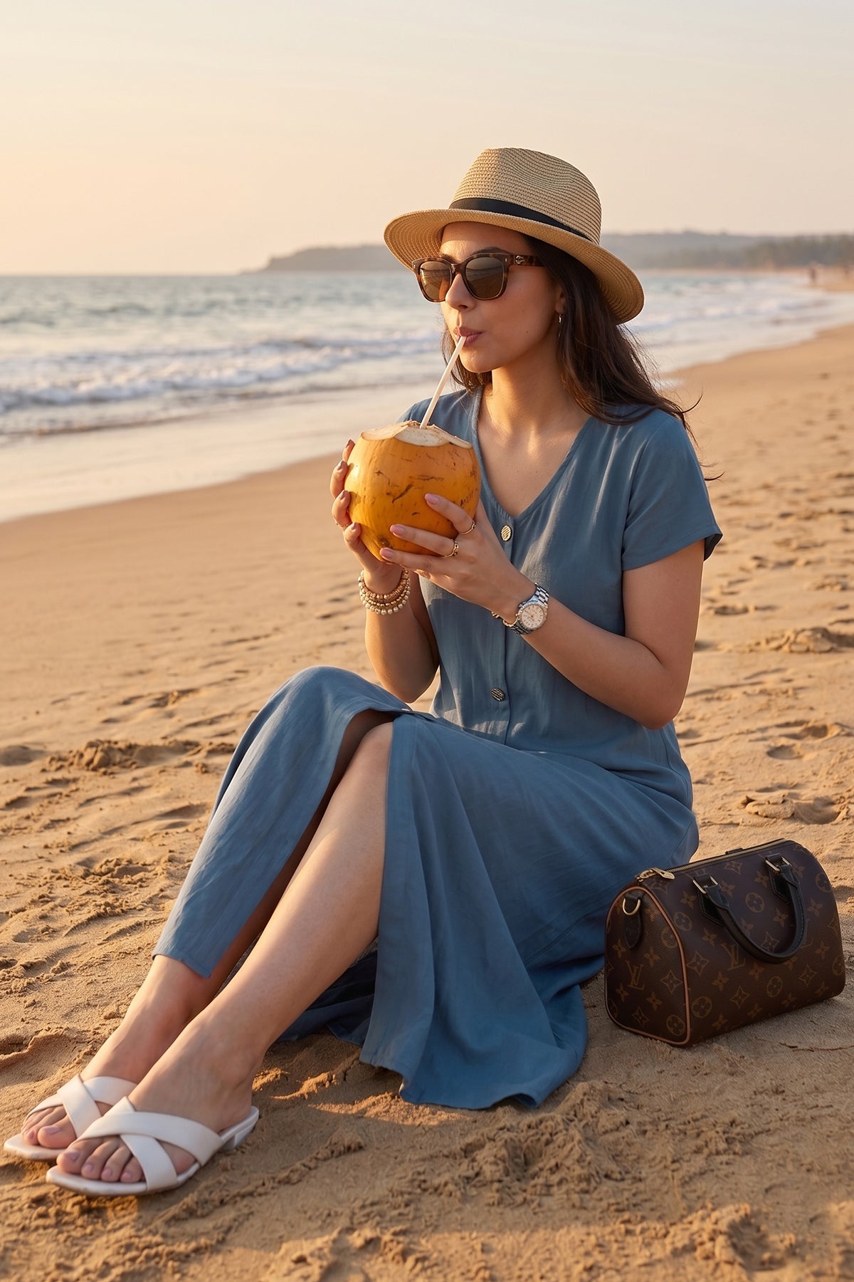 Steel Blue Cotton Button Dress