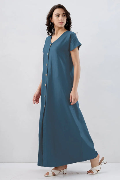 Steel blue Cotton Button Dress SNEHA B
