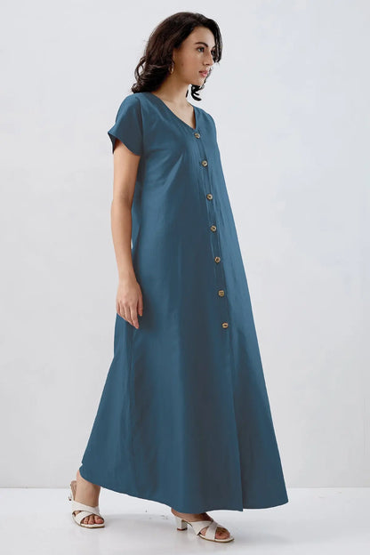 Steel blue Cotton Button Dress SNEHA B
