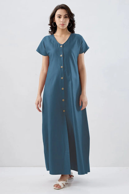 Steel blue Cotton Button Dress SNEHA B