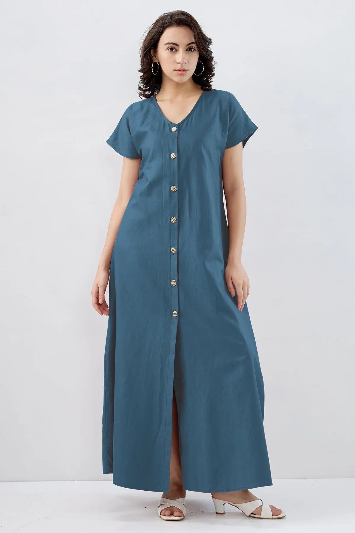 Steel blue Cotton Button Dress SNEHA B