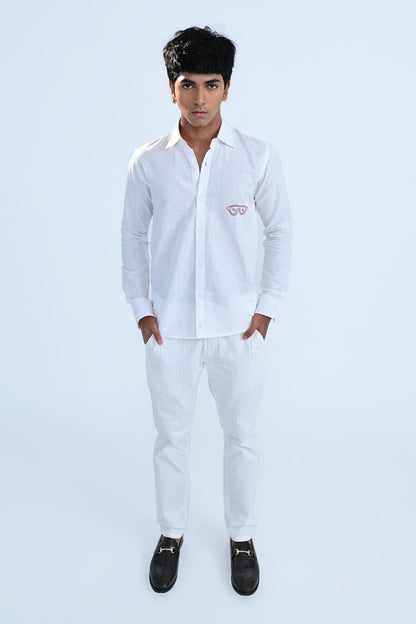 Sunglasses Embroidered Cotton Linen Shirt