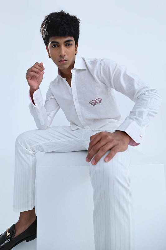 Sunglasses Embroidered Cotton Linen Shirt