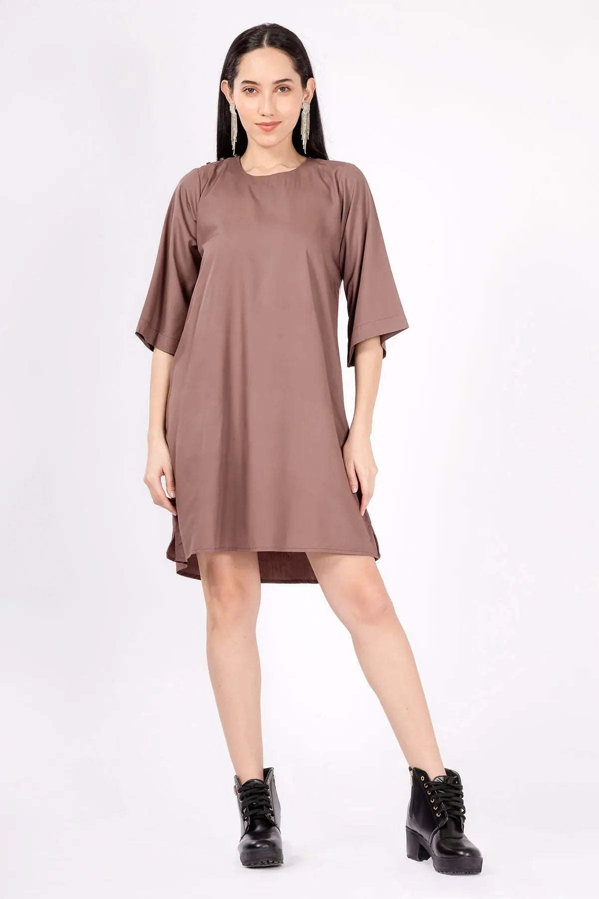Shop Taupe Brown Cotton Mini Dress by SNEHA B