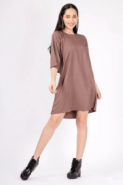 Taupe Brown Cotton Mini Dress SNEHA B