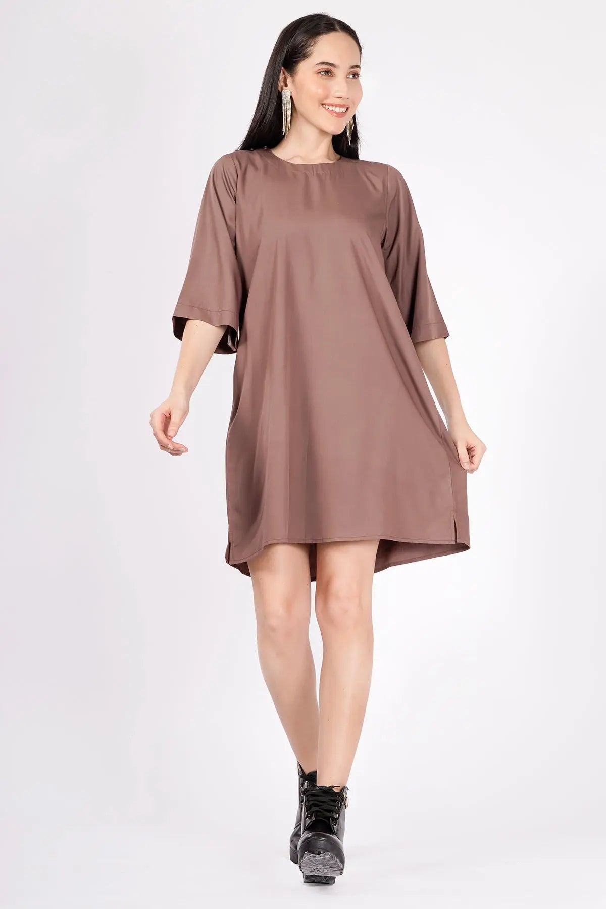 Taupe Brown Cotton Mini Dress SNEHA B
