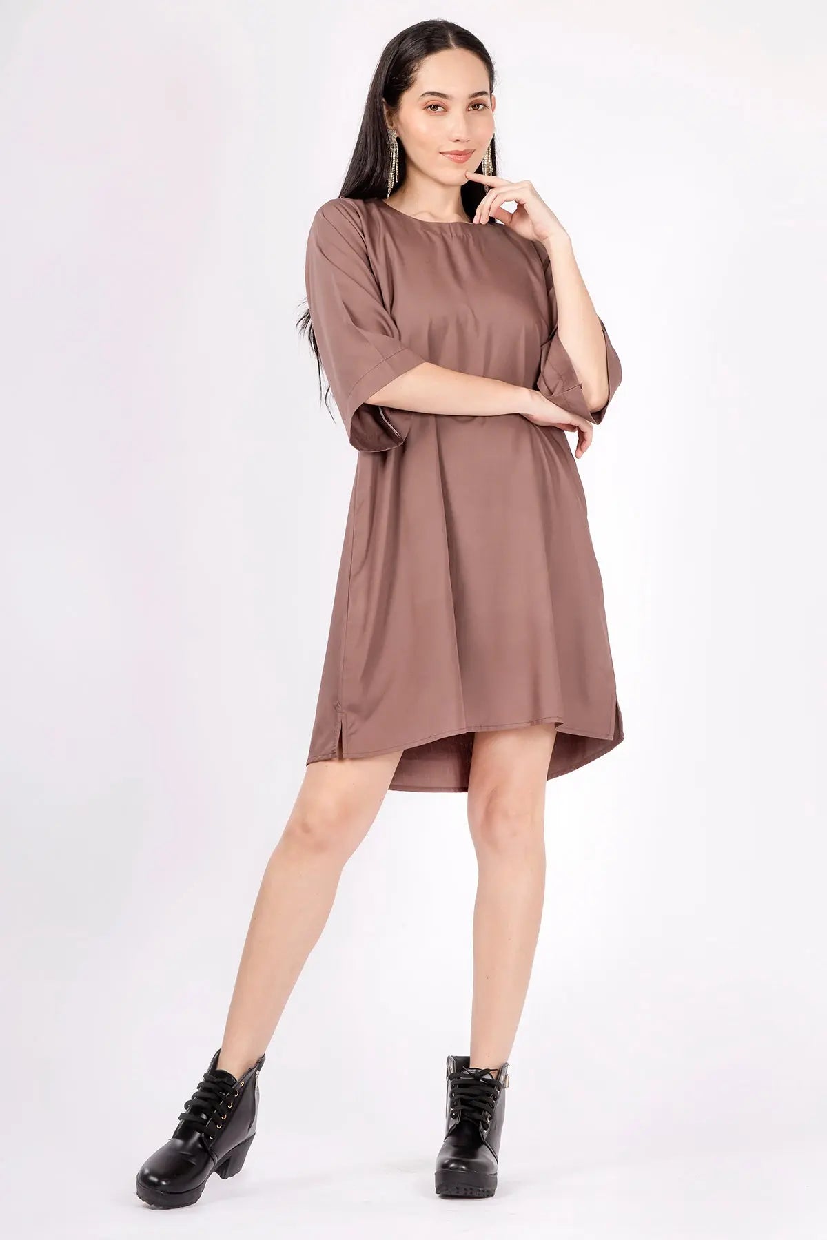 Taupe Brown Cotton Mini Dress SNEHA B