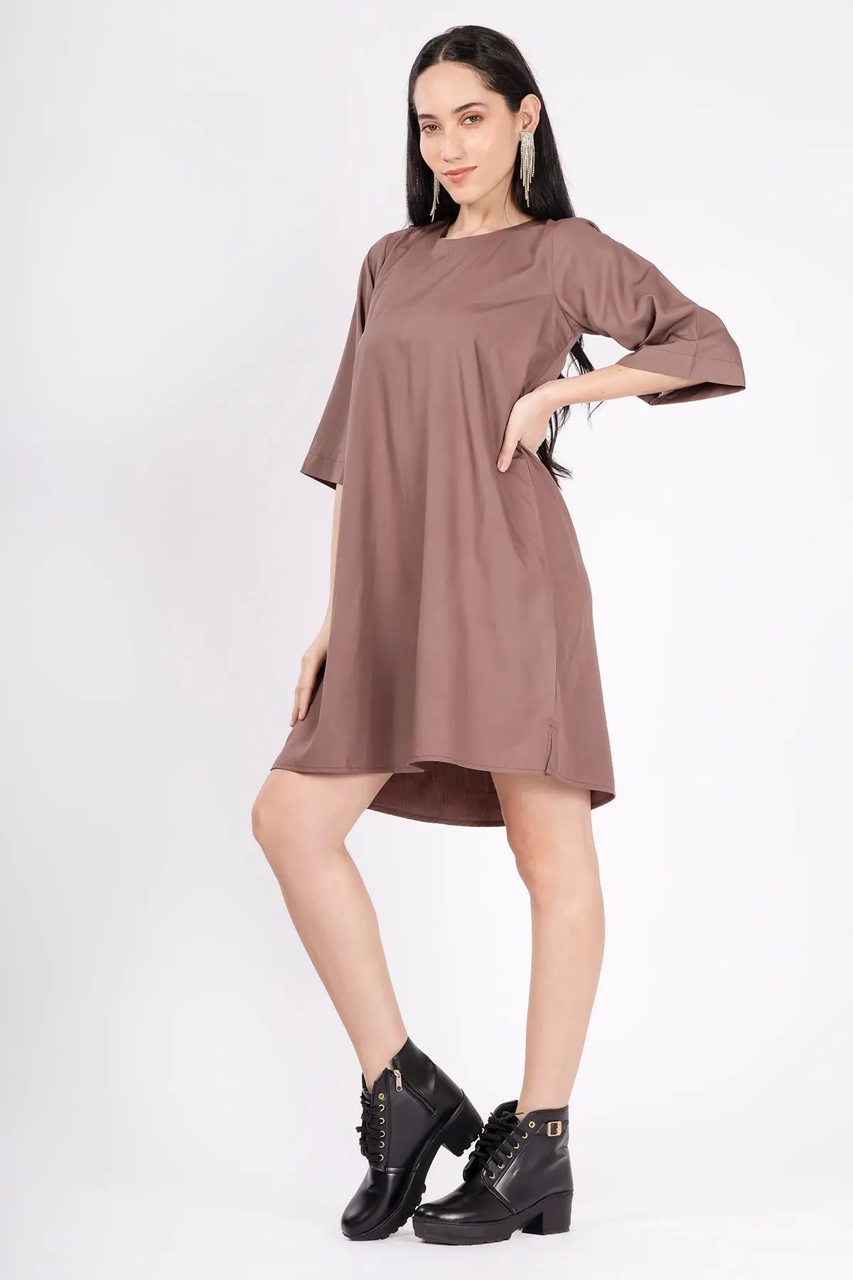 Taupe Brown Cotton Mini Dress SNEHA B
