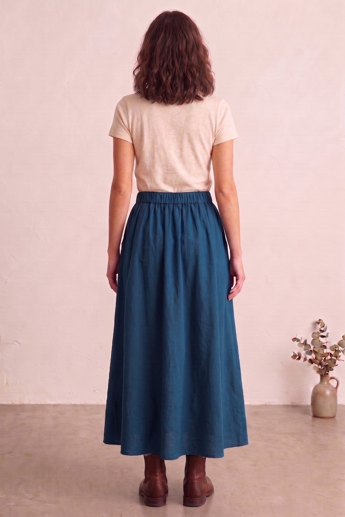 Teal Ankle Length Flare Skirt