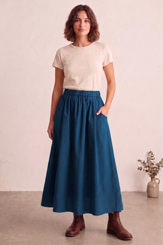Teal Ankle Length Flare Skirt