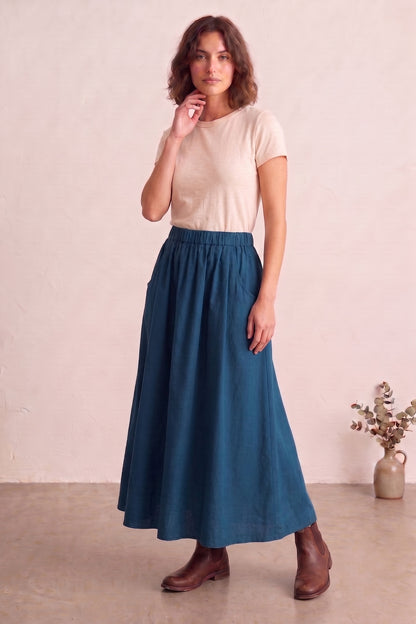 Teal Ankle Length Flare Skirt
