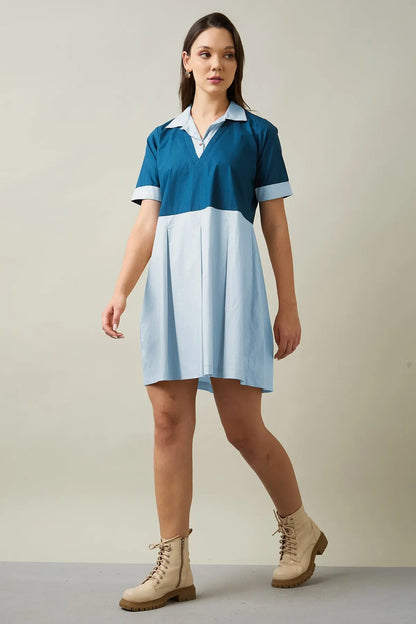 Teal & Blue Colourblock Dress SNEHA B