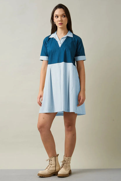 Shop Teal & Blue Colourblock Dress by SNEHA B