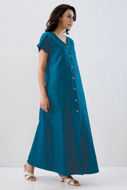 Teal Blue Cotton Button Dress SNEHA B
