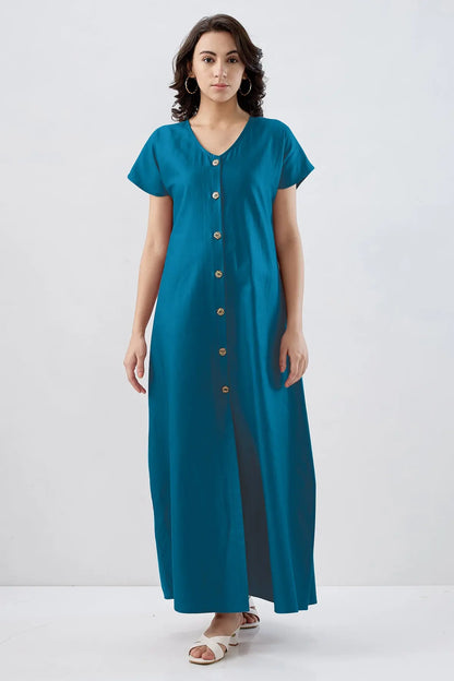 Teal Blue Cotton Button Dress SNEHA B