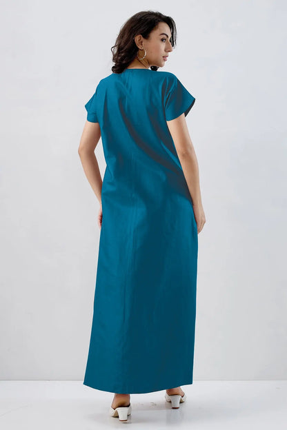 Teal Blue Cotton Button Dress SNEHA B
