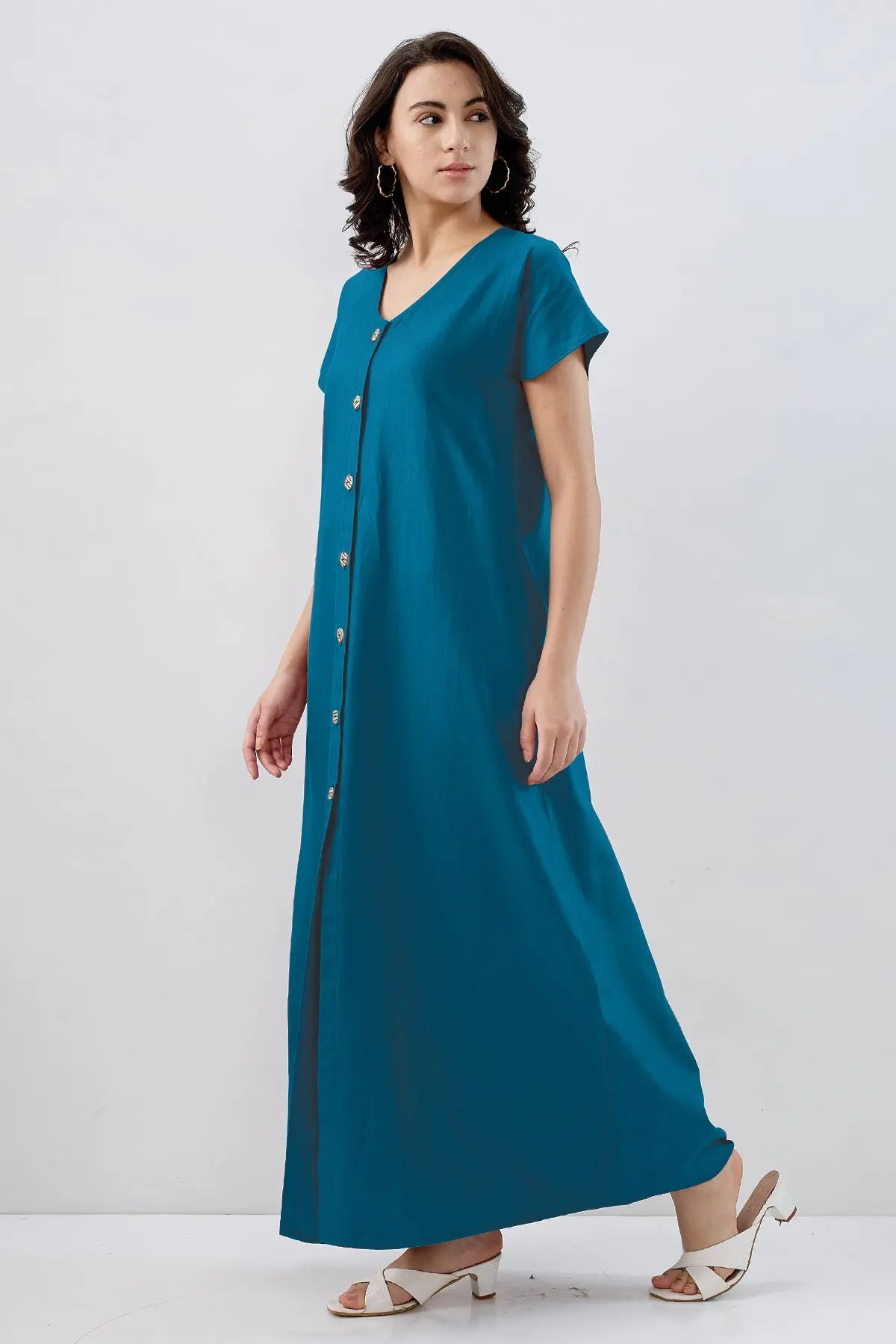 Teal Blue Cotton Button Dress SNEHA B