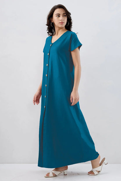 Teal Blue Cotton Button Dress SNEHA B