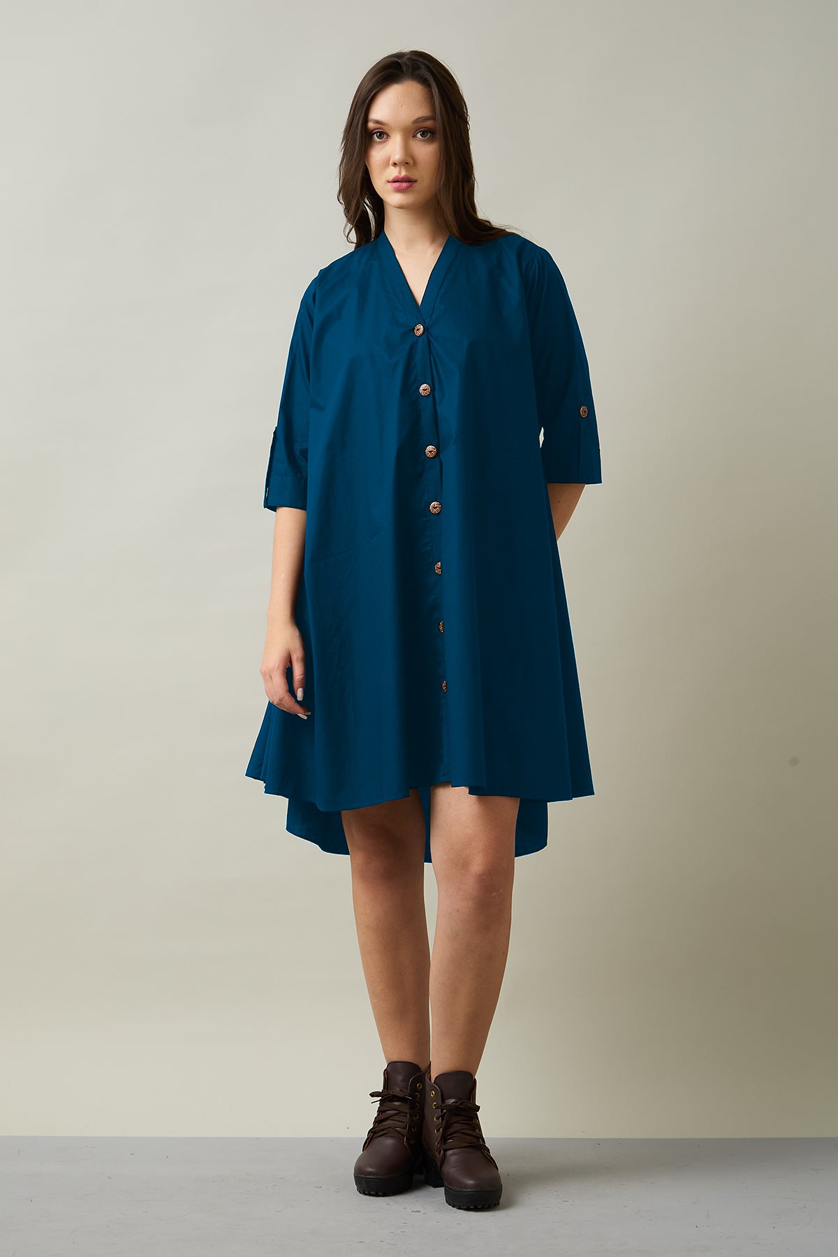 Teal Blue Cotton Oversize Dress