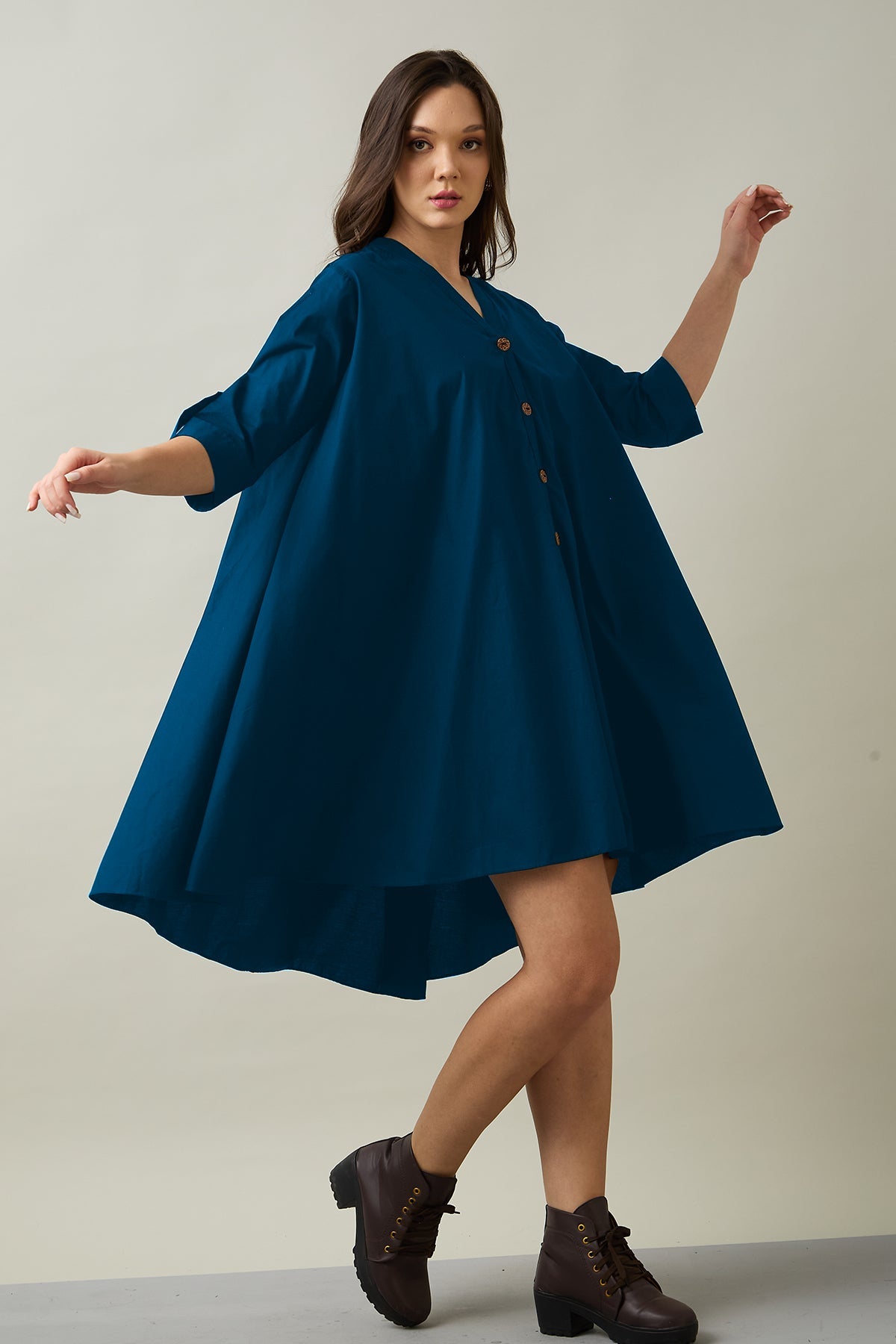 Buy Teal Blue Cotton Oversize Dress by SNEHA B