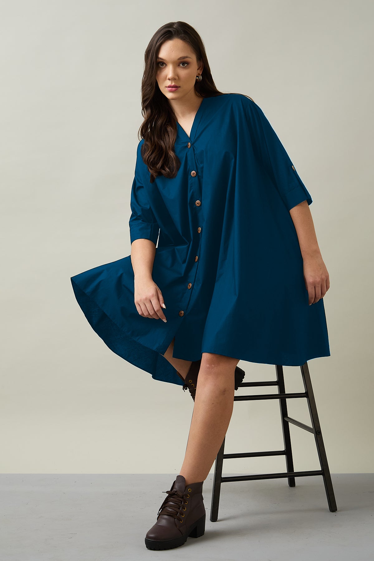Teal Blue Cotton Oversize Dress