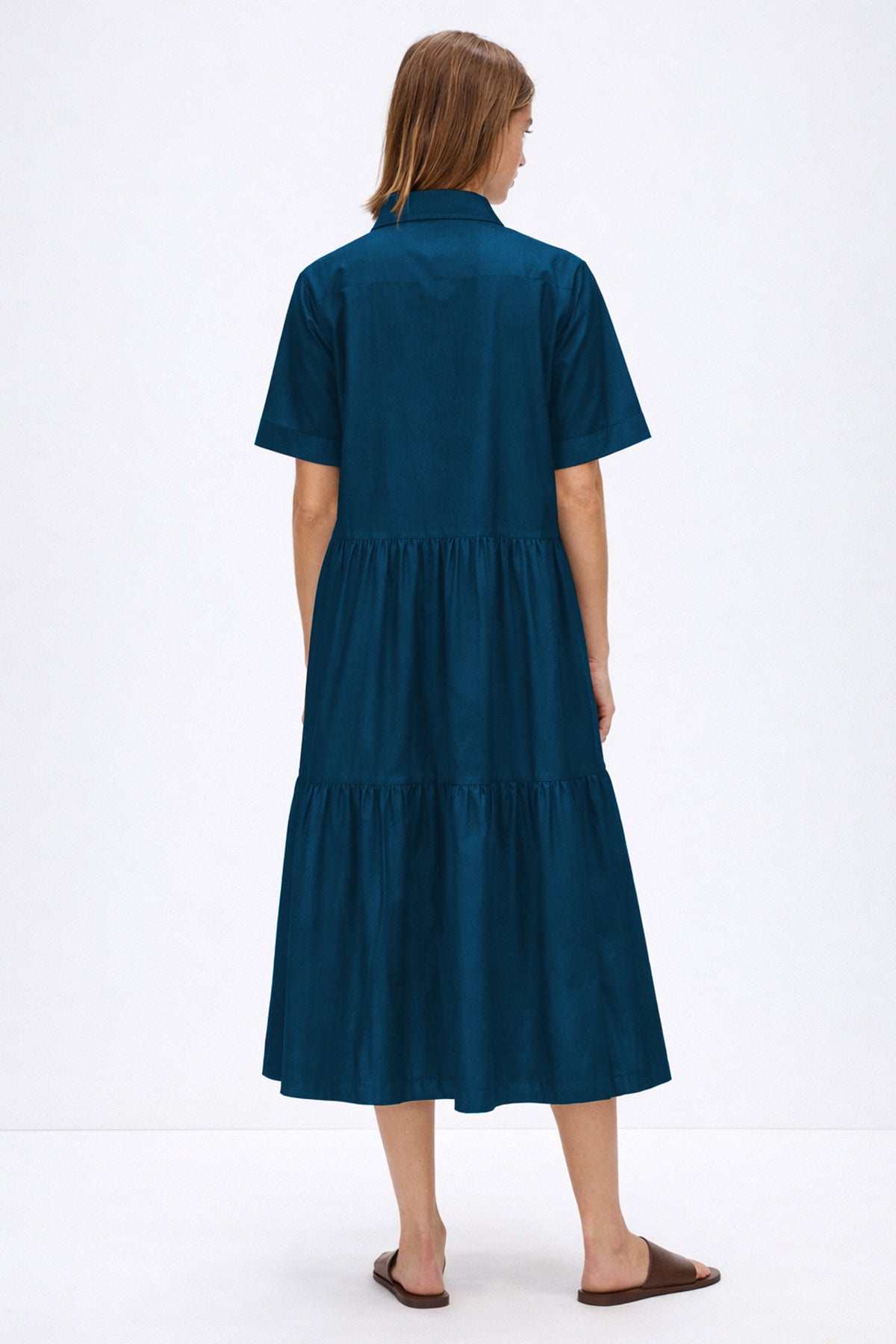 Teal Button Tiered Midi Dress