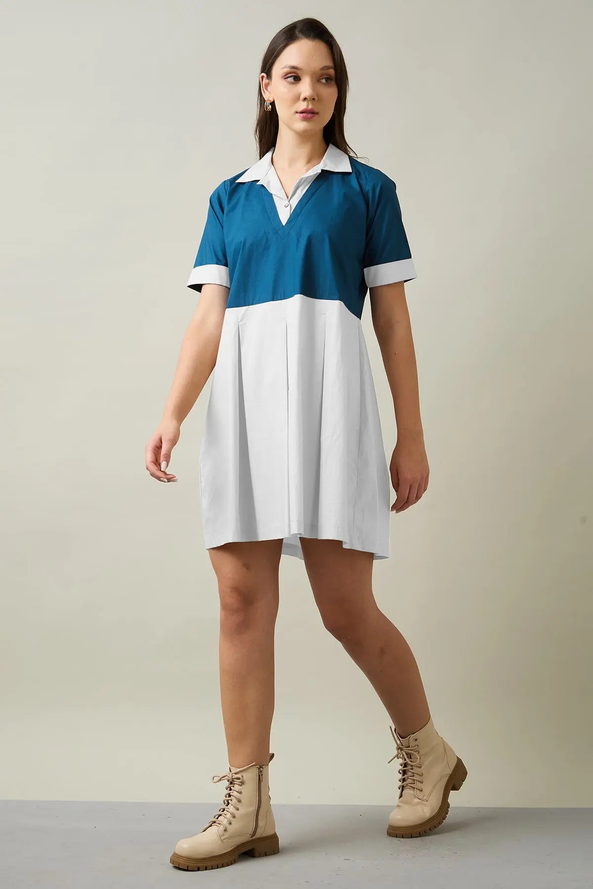 Teal & Chalk Colourblock Dress SNEHA B