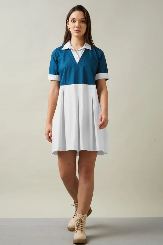 Teal & Chalk Colourblock Dress SNEHA B