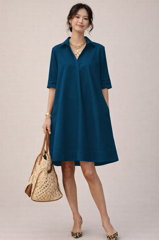 Shop Teal Cotton Box Pleated Dress for women by SNEHA B