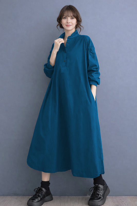 Shop Teal Cotton Cambric Midi Dress for women by SNEHA B