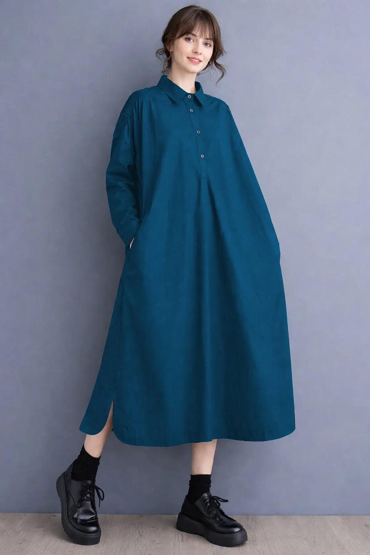 Teal Cotton Cambric Midi Dress SNEHA B