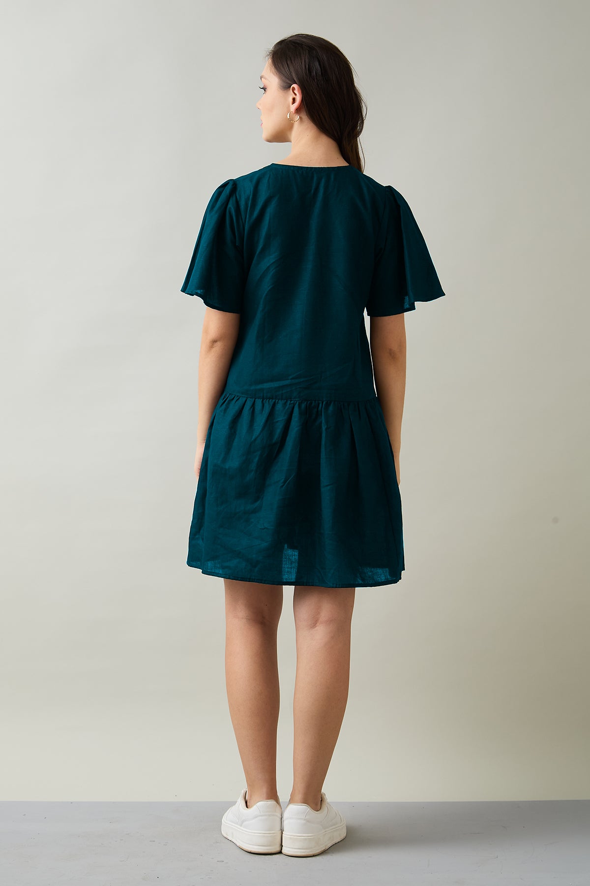 Teal Cotton Linen Flare Dress